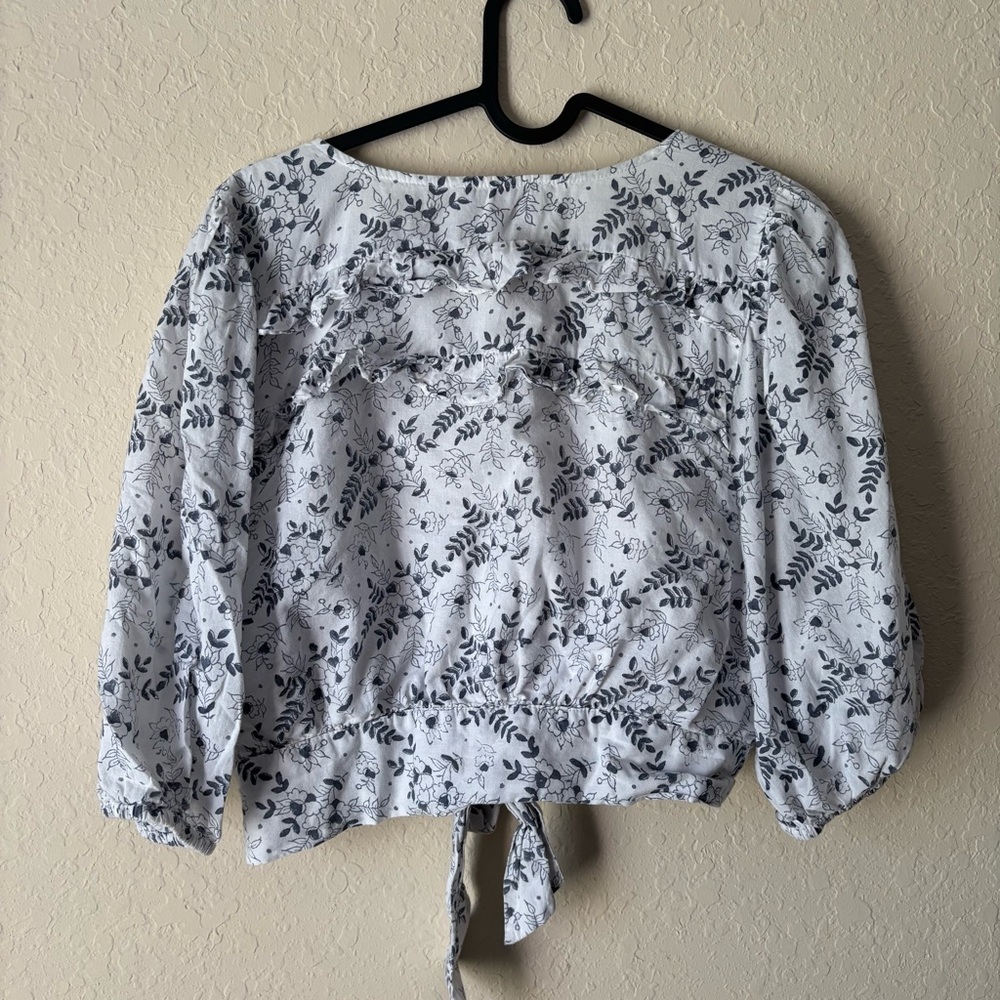 Cleobella | Women's Organic Cotton Floral Cropped 3/4 Sleeve Blouse Size Large - Picture 8 of 9
